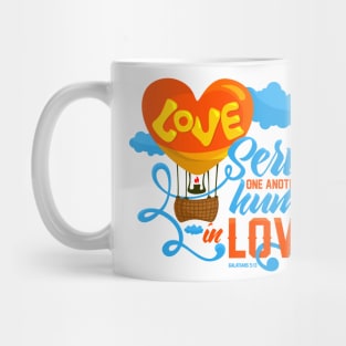 Bible art. Love serve one another humbly in love. Mug